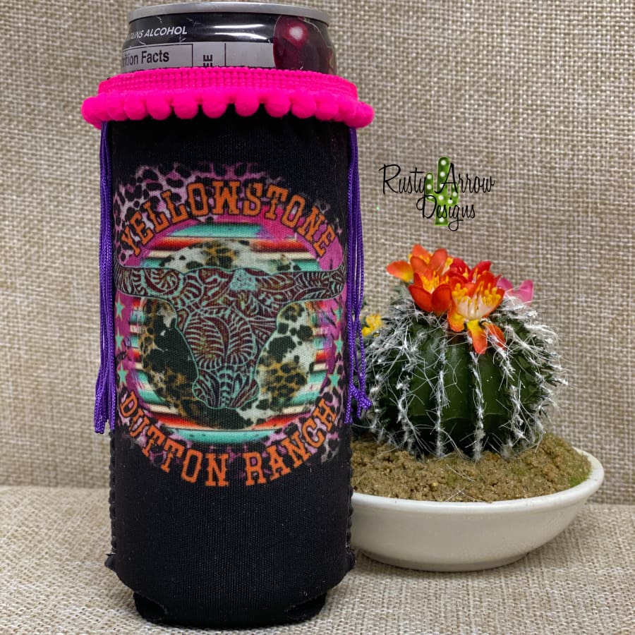Slim Neon Dutton Ranch Fringe Koozie