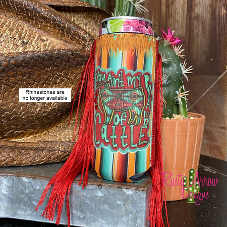 Slim Black and White Cactus with Arrow  Fringe Koozie