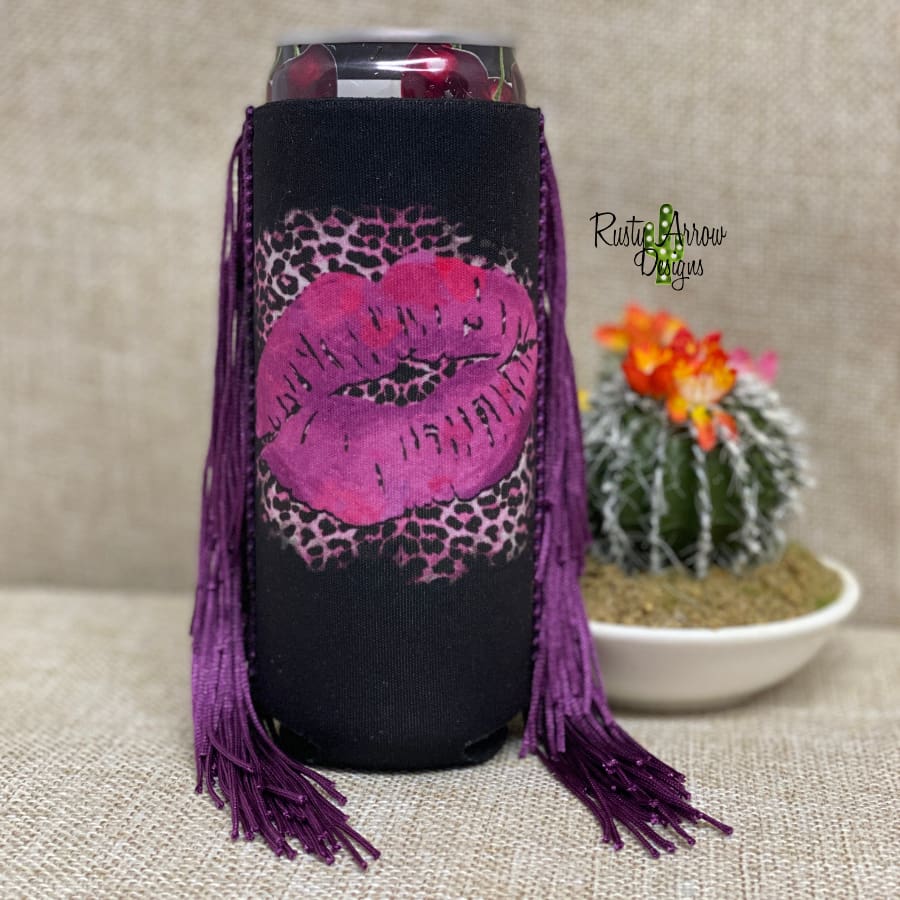 Slim Pink and Purple Lips Fringe Koozie
