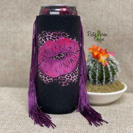 Slim Black and White Cactus with Arrow  Fringe Koozie