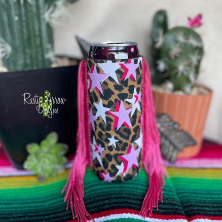 Slim Black and White Cactus with Arrow  Fringe Koozie
