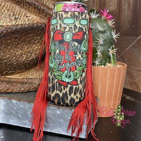 Slim Black and White Cactus with Arrow  Fringe Koozie