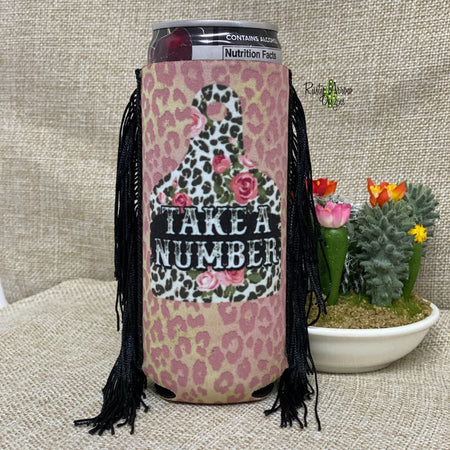 Slim Black and White Cactus with Arrow  Fringe Koozie