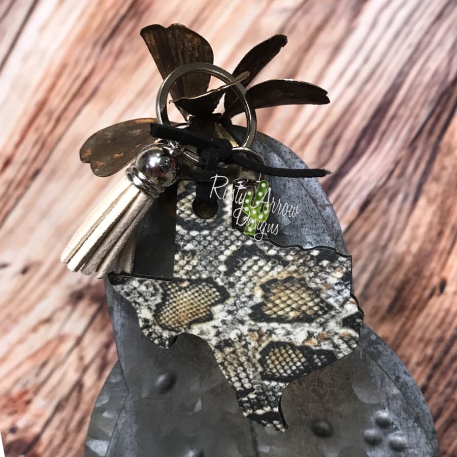 Snake Print Texas Key Chain