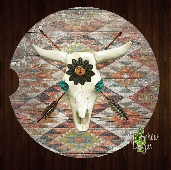 Southwest Skull and Arrows Set of 2 Car Coasters - Car Coasters