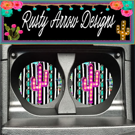 Sugar Skull Black Set of 2 Car Coasters