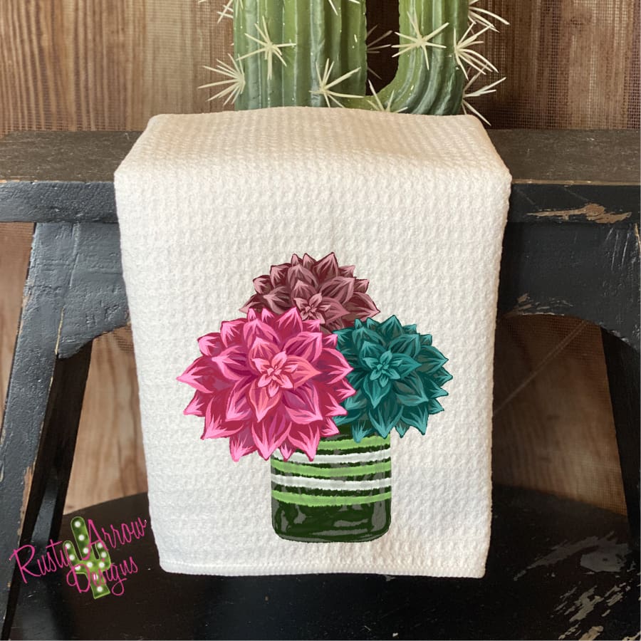 Succulent Arrangement Waffle Weave Tea Towel