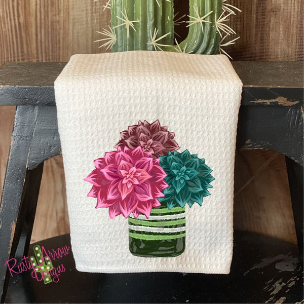 Succulent Arrangement Waffle Weave Tea Towel