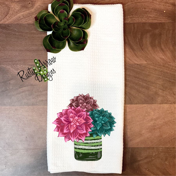 Succulent Arrangement Waffle Weave Tea Towel