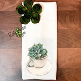 Succulent Coffee Cup Waffle Weave Tea Towel