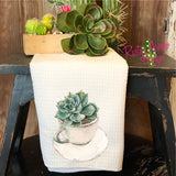Succulent Coffee Cup Waffle Weave Tea Towel