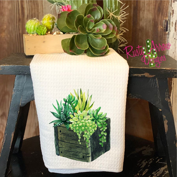 Succulent Garden Waffle Weave Tea Towel