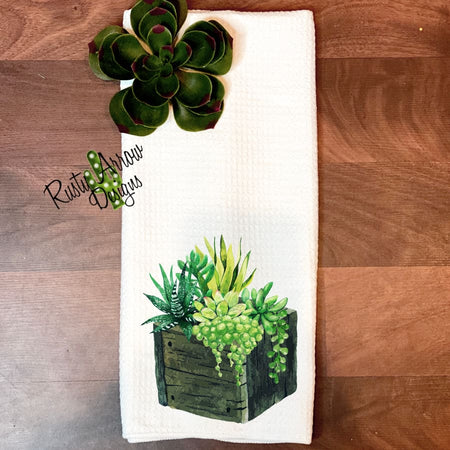 Baskets of Succulents Waffle Weave Tea Towel