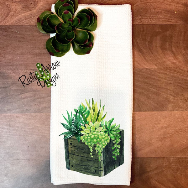 Succulent Garden Waffle Weave Tea Towel