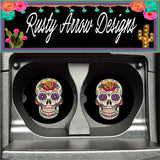 Sugar Skull Black Set of 2 Car Coasters - Car Coasters
