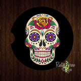 Sugar Skull Black Set of 2 Car Coasters - Car Coasters
