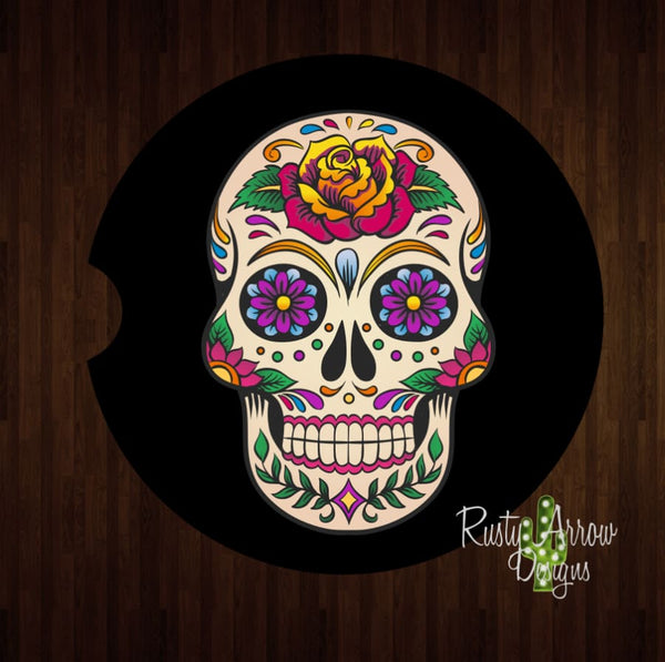 Sugar Skull Black Set of 2 Car Coasters - Car Coasters