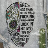 Sugar Skull Look in Her Eyes Gray Tee Shirt