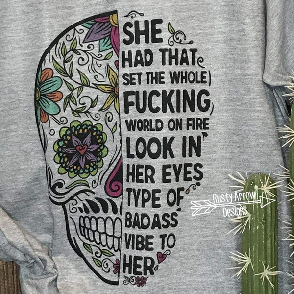 Sugar Skull Look in Her Eyes Gray Tee Shirt