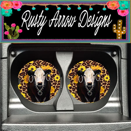 Sugar Skull Black Set of 2 Car Coasters