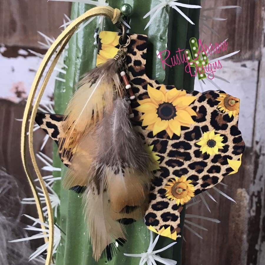 Sunflowers and Cheetah Texas Rear view mirror charm, Rear view mirror accessories, Rear view mirror accessory, rear view mirror ornament