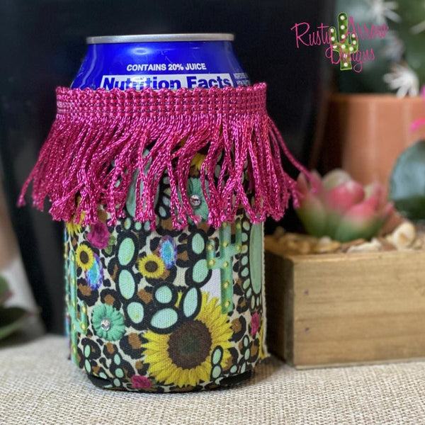Sunflowers and Turquoise Fringe Trim 12 oz Regular Koozie - Koozie