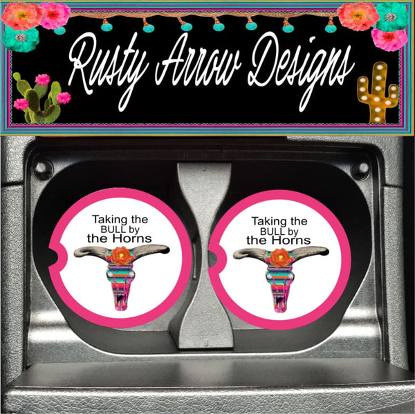 Taking the Bull by the Horns Set of 2 Car Coasters - Car Coasters