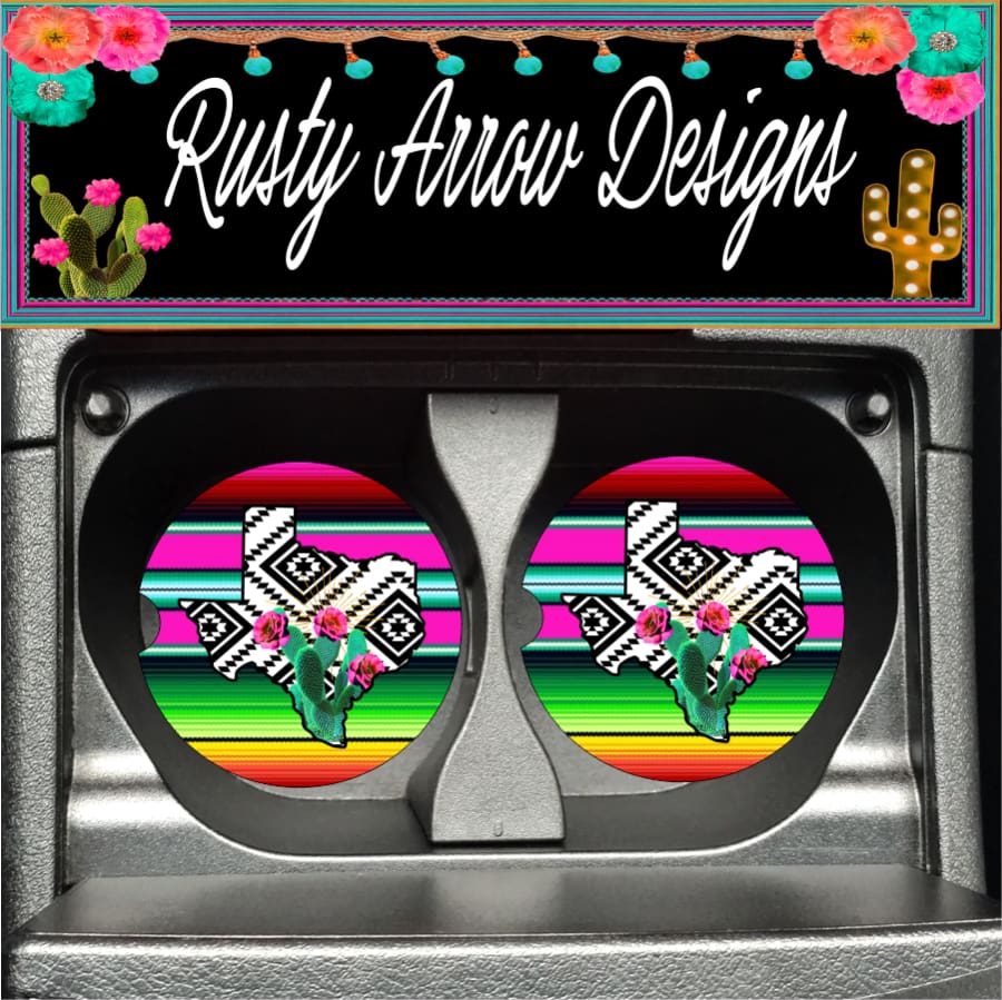 Texas Serape Aztec Set of 2 Car Coasters