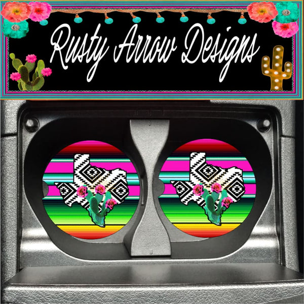 Texas Serape Aztec Set of 2 Car Coasters - Car Coasters