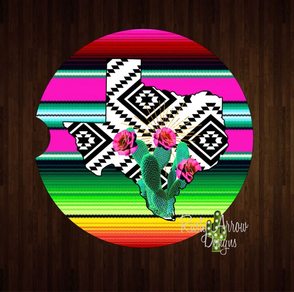 Texas Serape Aztec Set of 2 Car Coasters - Car Coasters