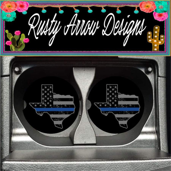 Texas Thin Blue Line Set of 2 Car Coasters - Car Coasters