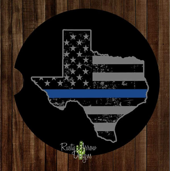 Texas Thin Blue Line Set of 2 Car Coasters - Car Coasters