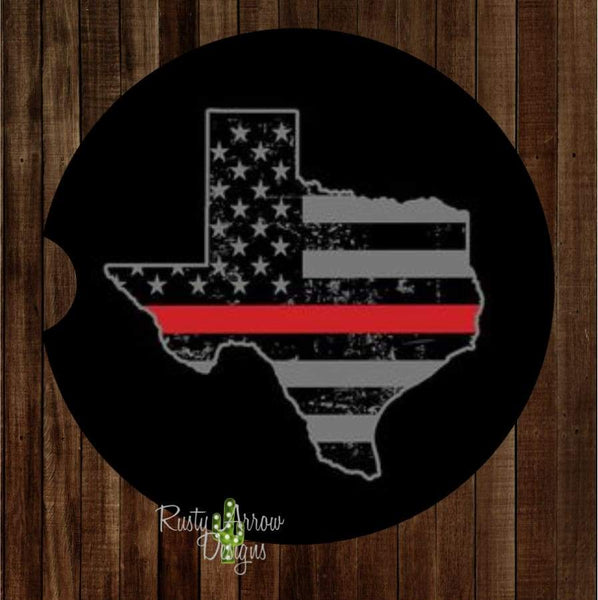 Texas Thin Red Line Set of 2 Car Coasters - Car Coasters