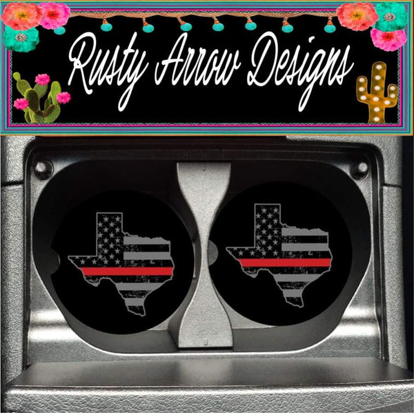 Texas Thin Red Line Set of 2 Car Coasters - Car Coasters
