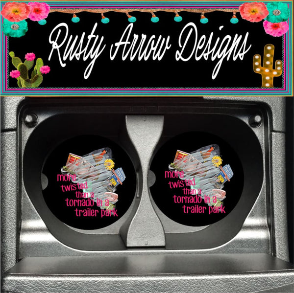 Tornado in a Trailer Park Set of 2 Car Coasters - Car Coasters