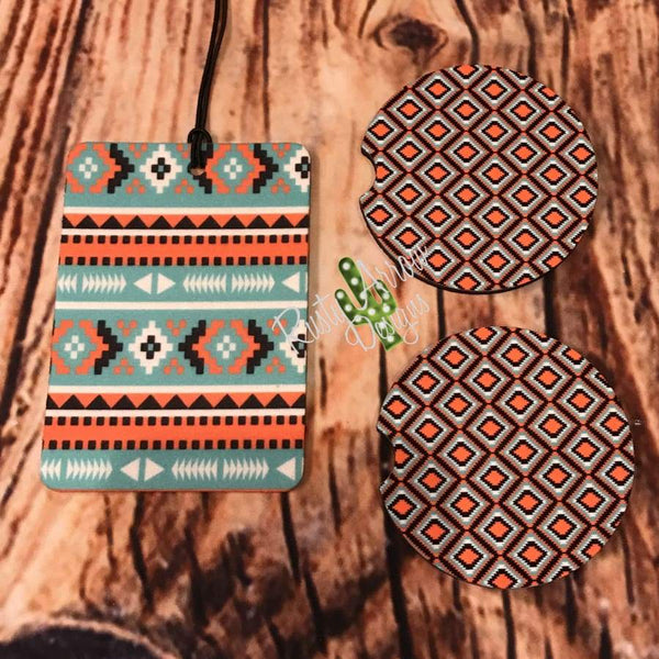 Tribal Air Freshener and Coaster Set Orange 2 - Air Freshener