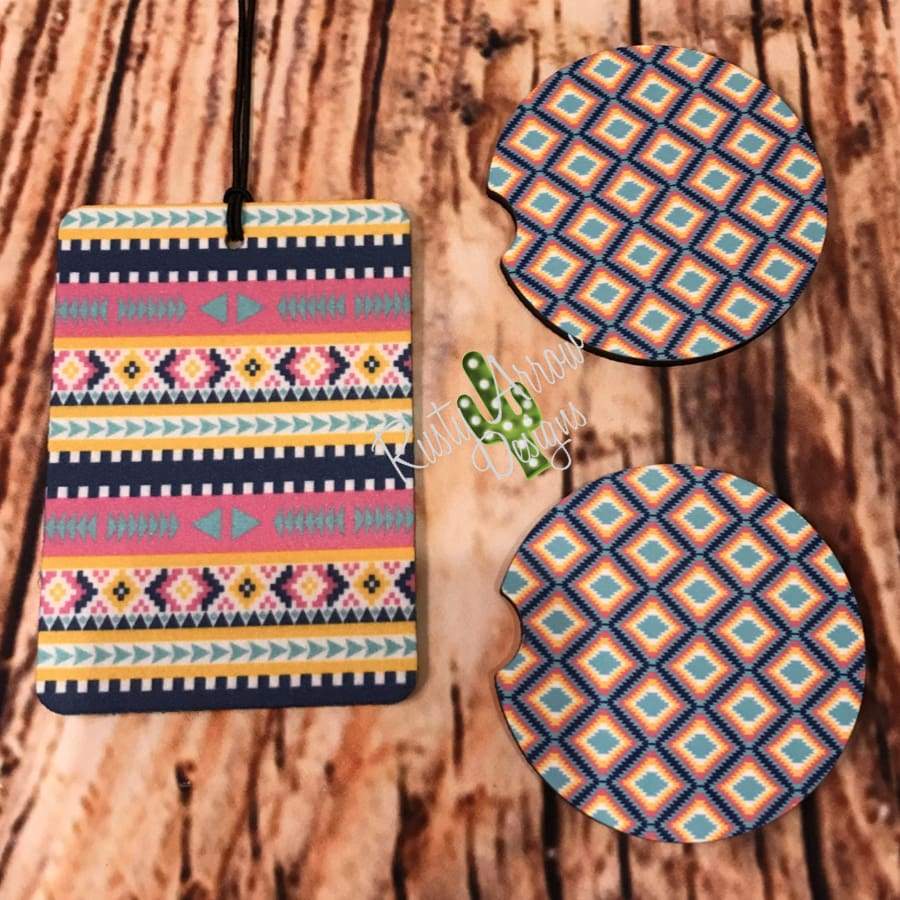 Tribal Air Freshener and Coaster Set Pink 2