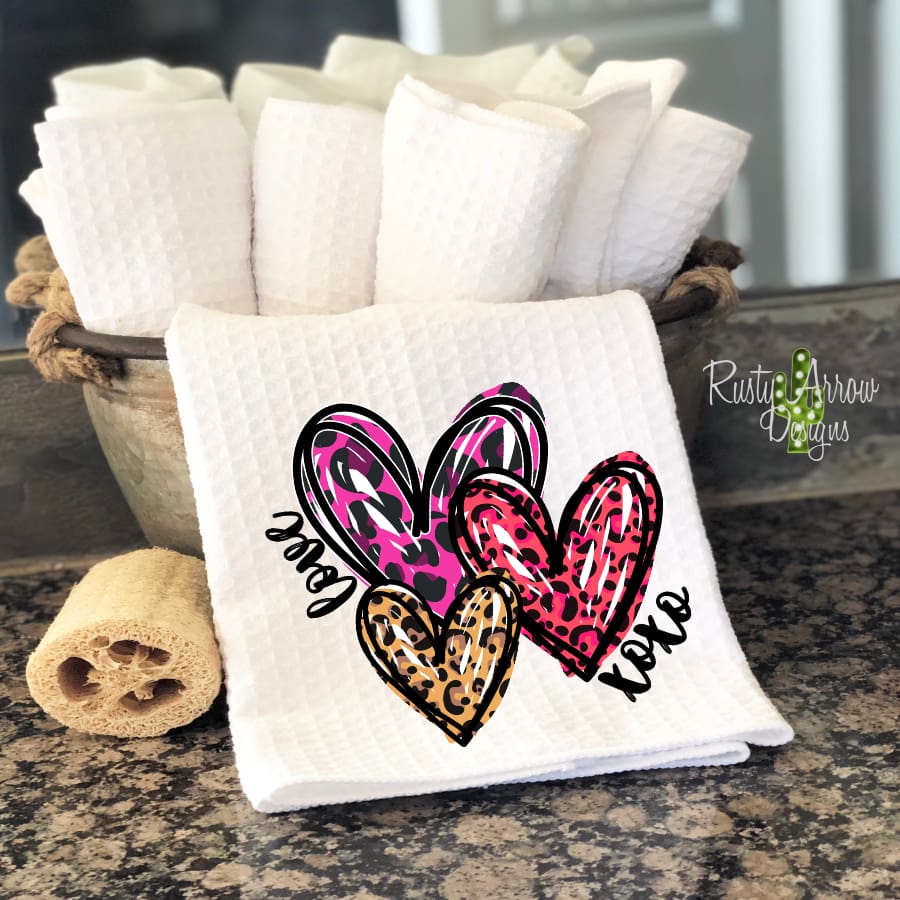 Trio Cheetah Hearts Waffle Weave Tea Towel