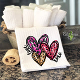 Trio Cheetah Hearts Waffle Weave Tea Towel