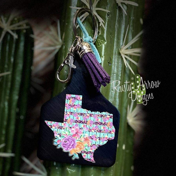 Tropical Texas Livestock Ear Tag Key Chain