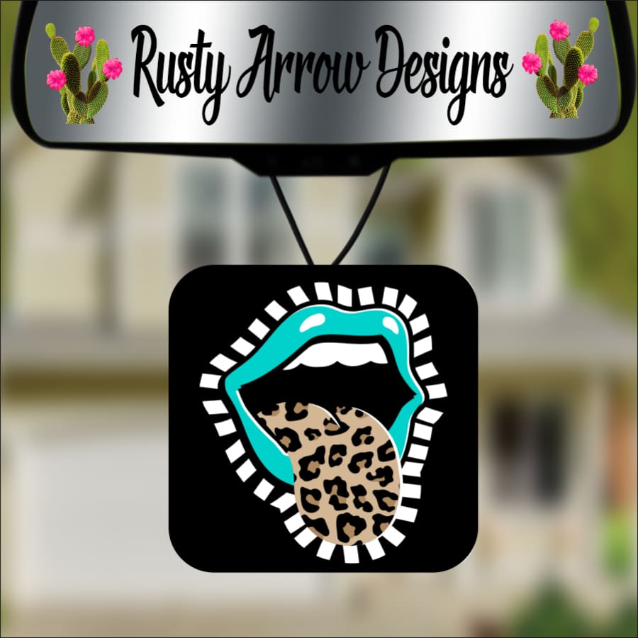 Turquoise and Cheetah Tongue out Square Air Freshener