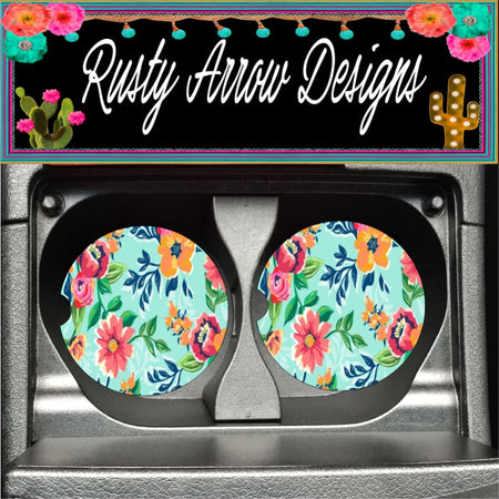 Sugar Skull Black Set of 2 Car Coasters
