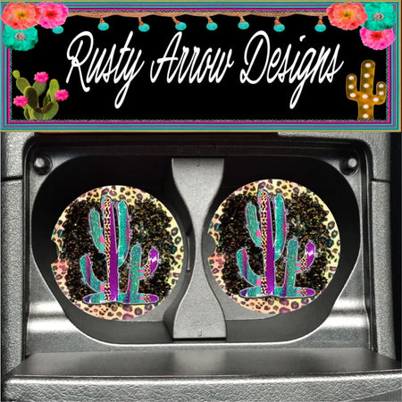 Sugar Skull Black Set of 2 Car Coasters