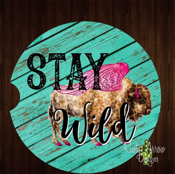 Turquoise Buffalo Stay Wild Sandstone Car Coaster - Car Coasters