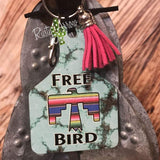 Turquoise Freebird Livestock Ear Tag Key Chain