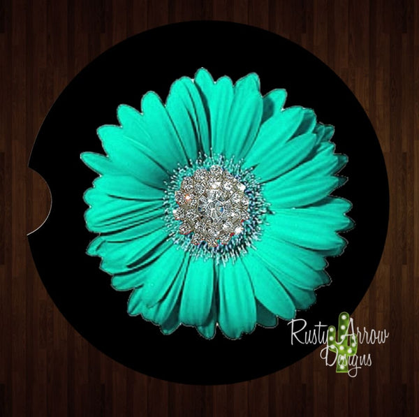 Turquoise Gerbera Daisy Set of 2 Car Coasters - Car Coasters