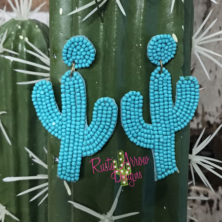 Hot Pink Seed Bead Cactus Ear Rings