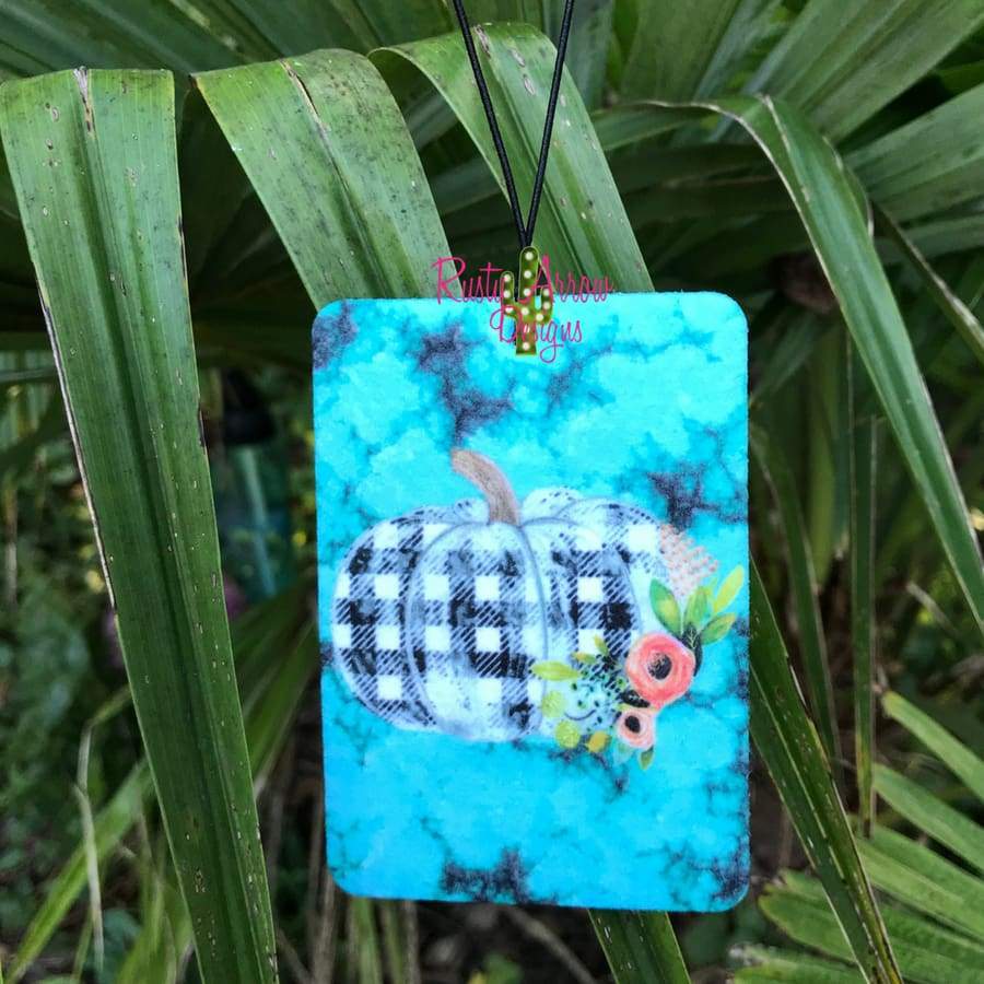 Turquoise Slab with Plaid Pumpkin Highly Scented Air Freshener