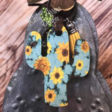 Turquoise Stone and Sunflowers Cactus Key Chain