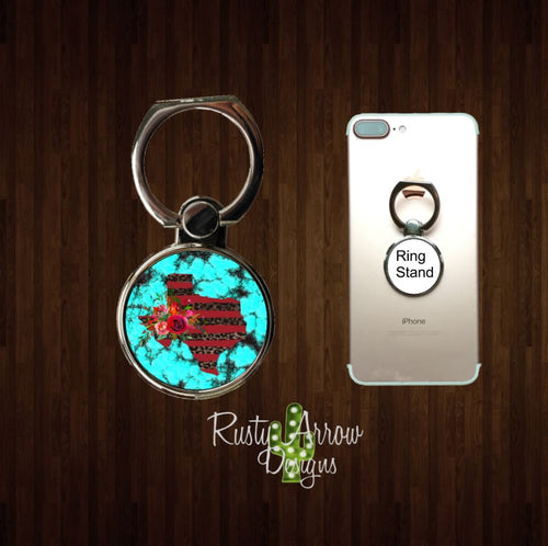 Turquoise stone w Red Cheetah Texas Phone Ring Stand